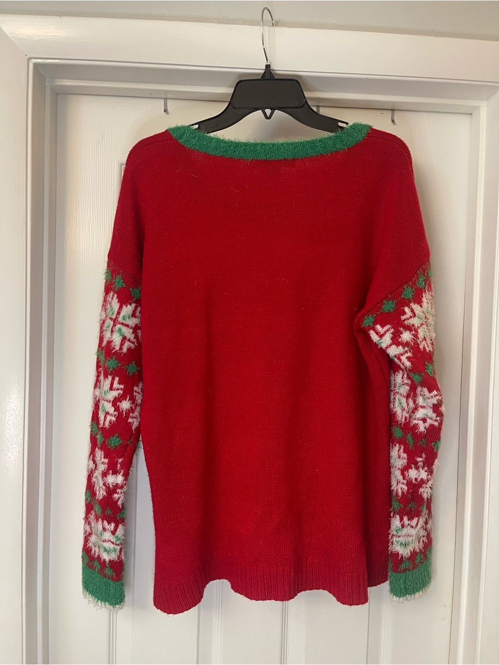 Women’s Red Holiday Reindeer Sweater with Green Trim XL - Picture 2 of 3